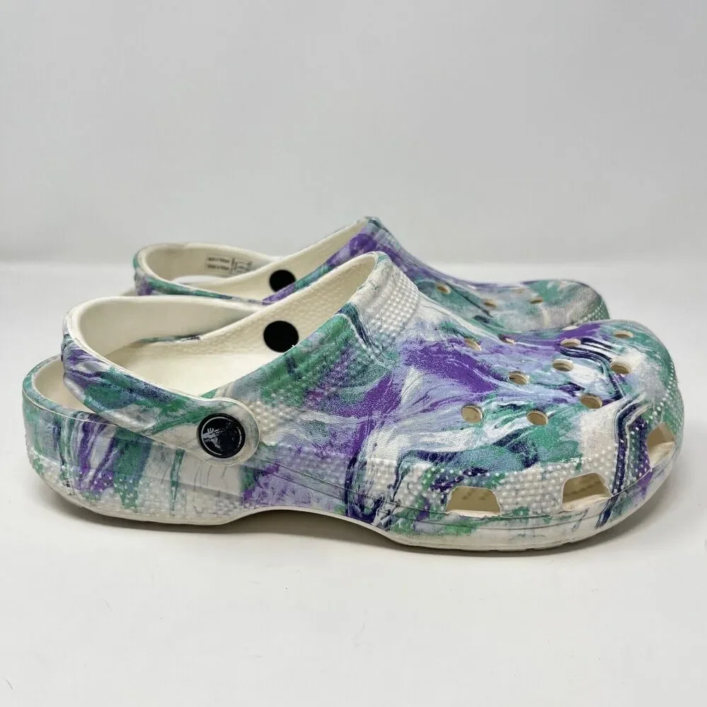 Crocs Classic Marbled Out of this World Clog Sandals Blue and White Women's 8